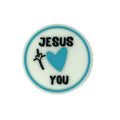 Silicone Focal Beads Jesus Love You Circle Badge Blue Heart