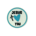 Silicone Focal Beads Jesus Love You Circle Badge Blue Heart