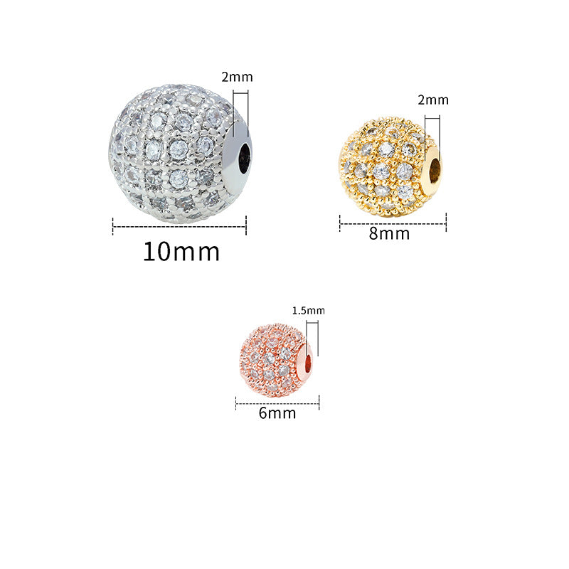 Fancy Zirconia Paved Brass Round Beads 6mm 8mm 10mm 30pcs 3
