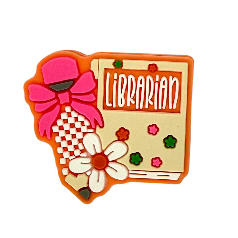 Silicone Focal Beads Librarian Colorful Books Pink Bow Daisy 20pcs 7