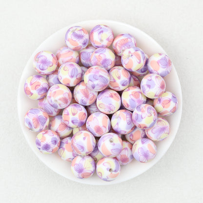 15mm Floral Pattern Silicone Beads Pastel Print 50pcs 4