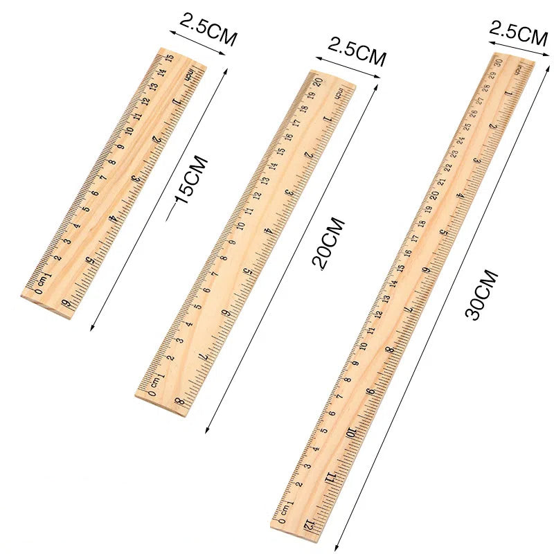 Natural Wood Measuring Rulers Smooth Grain 15cm 20cm 30cm 10pcs