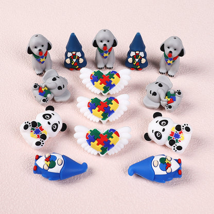 Silicone 3D Focal Beads Autism Pet Love Puzzle Pattern Puppies Panda 6