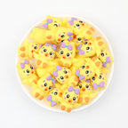 3D Yellow Chick with Purple Bow Silicone Focal Beads 20pcs