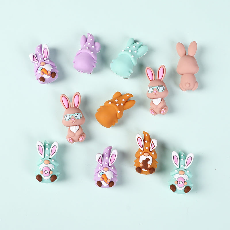 Silicone 3D Focal Beads Easter Bunny Wearing Glasses 20pcs 3