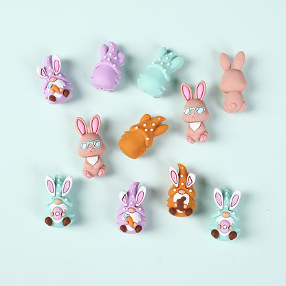 Silicone 3D Focal Beads Easter Bunny Wearing Glasses 20pcs 3