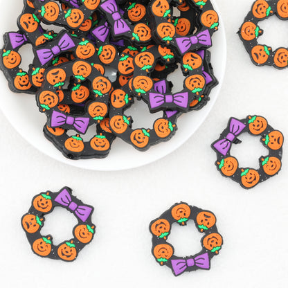 Halloween Pumpkin Bow Silicone Focal Beads 20pcs