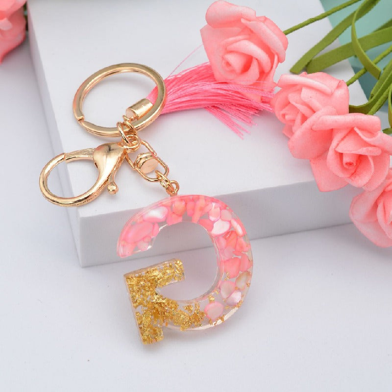 Resin Floral Pink Tassel Monogram Keychain Alphabet Letter A 7