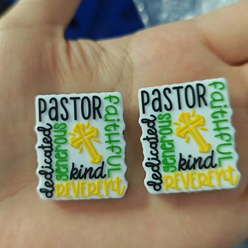 Silicone Focal Beads Pastor Faithful Square Colorful Text 20pcs