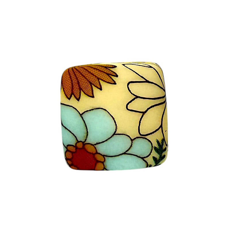 13.5mm Square Silicone Beads Printed Designs Mix 50pcs 14