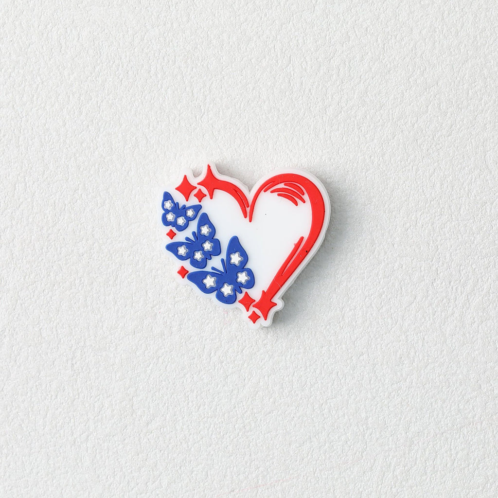 US Independence Day Heart Butterfly Silicone Focal Beads 20pcs