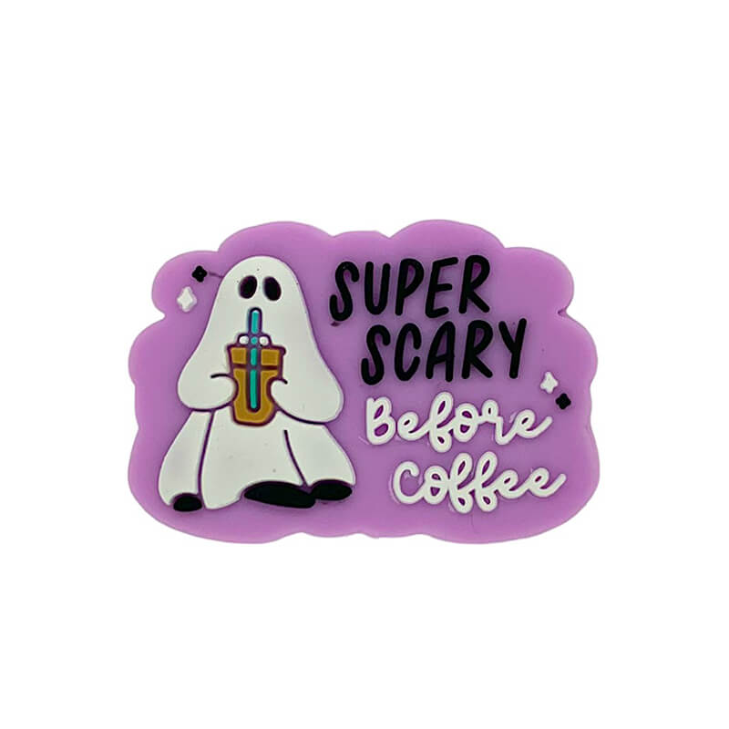 Silicone Focal Beads Halloween Ghost Holding Coffee Cup 1pcs