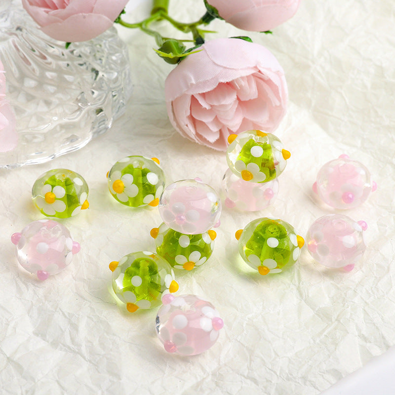 Colorful Floral Round Transparent Glass Spacer Beads 17mm 10pcs 2