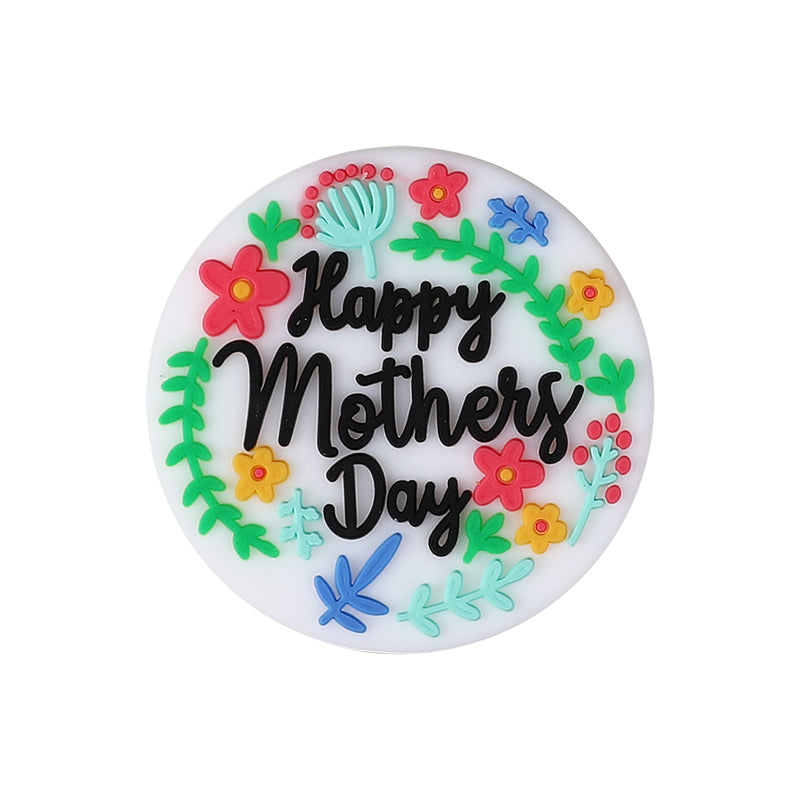Silicone Focal Beads Mother Day Circle Badge Smiling Face 20pcs 13