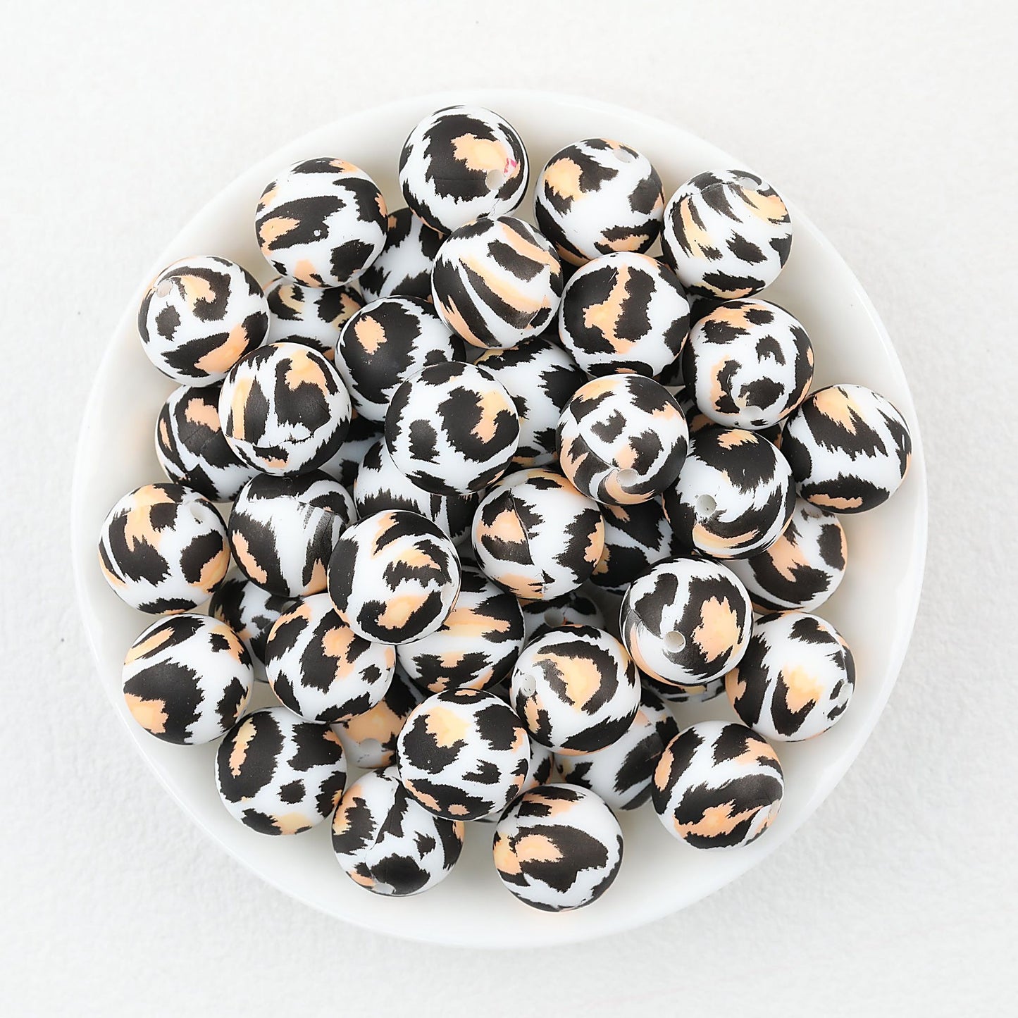 15mm Leopard Print Pattern Silicone Round Beads 50pcs - Brown Leopard