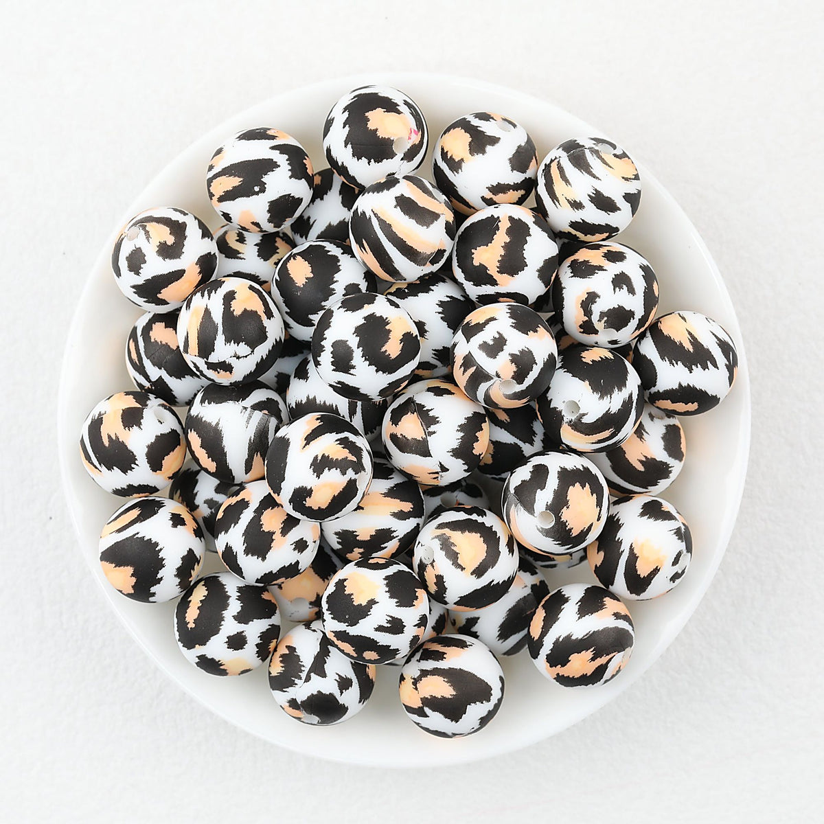 15mm Leopard Print Pattern Silicone Round Beads 50pcs - Brown Leopard