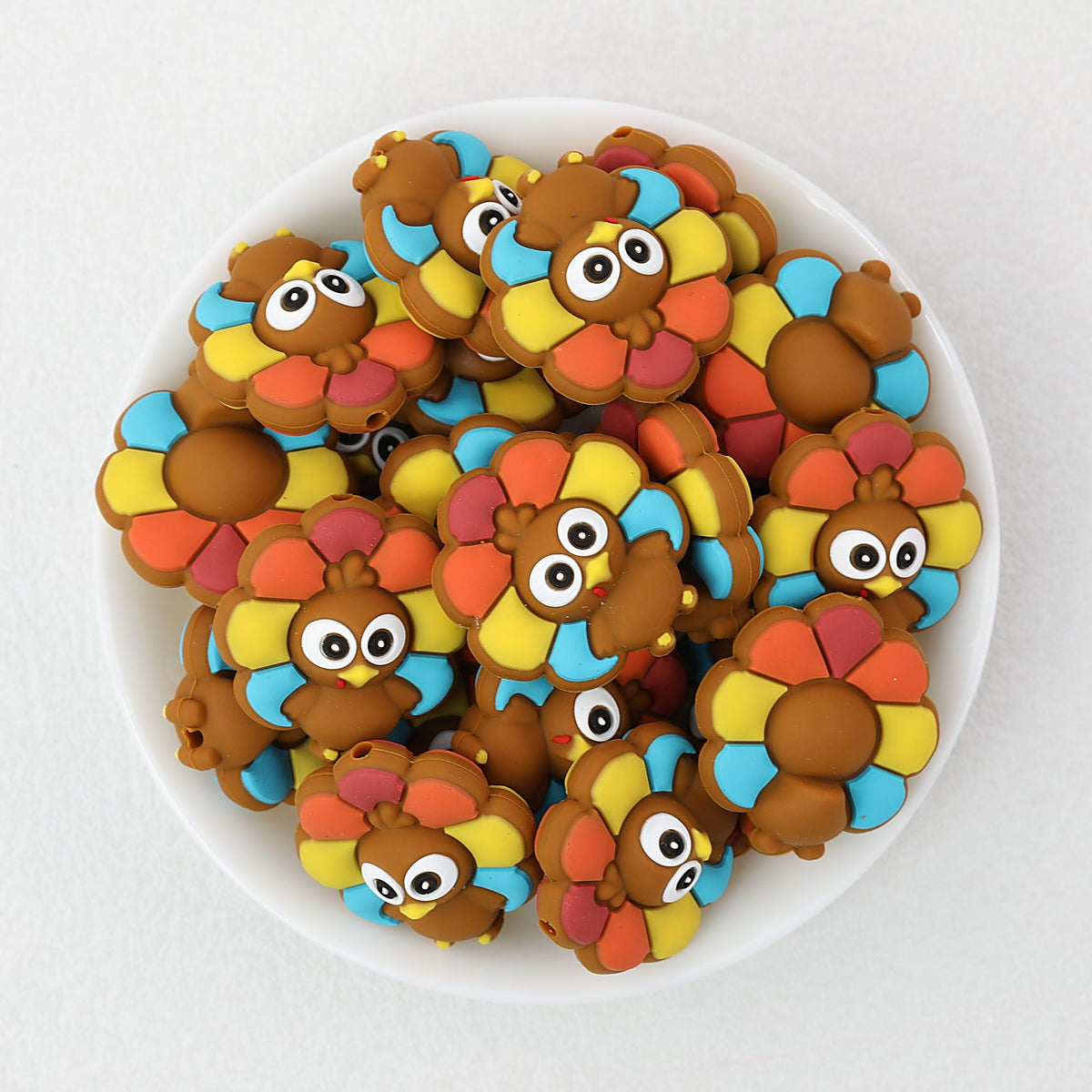 Thanksgiving Turkey 3D Silicone Beads with Colorful Feathers 20pcs