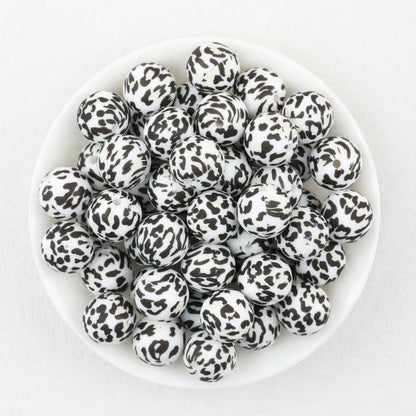 15mm Leopard Print Pattern Silicone Round Beads 50pcs 6