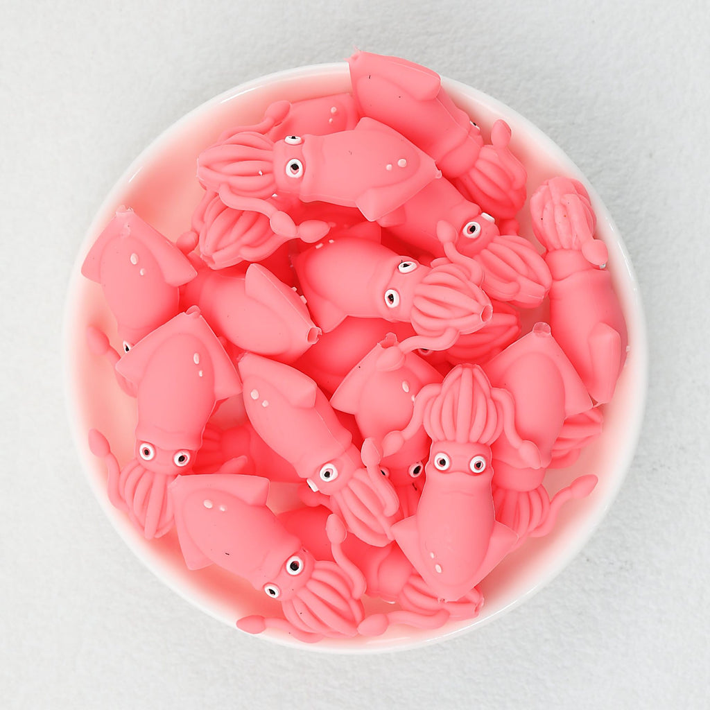 Pink 3D Silicone Focal Beads Octopus Design 20 pcs