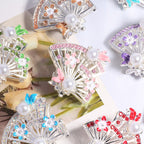 Alloy Hollow 3D Fan Shaped Rhinestone Beads 33mm 3pcs 3
