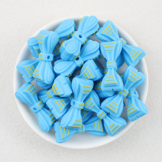 3D Father's Day Blue Bowtie Silicone Focal Beads 20pcs