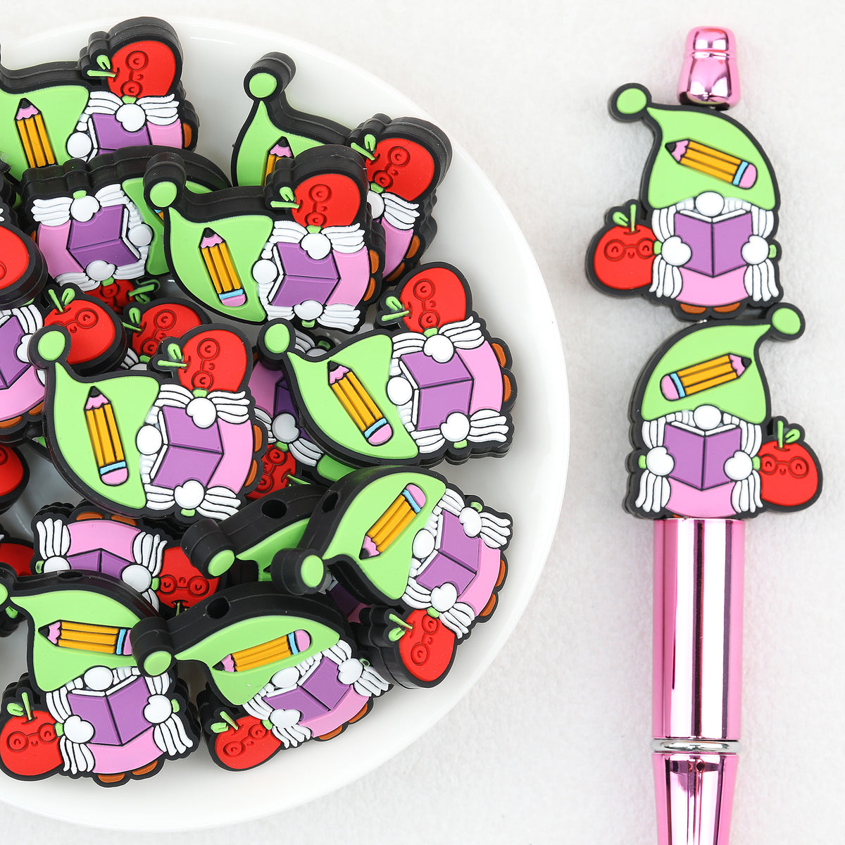 Pencil Reading Dwarf Silicone Focal Beads 20pcs