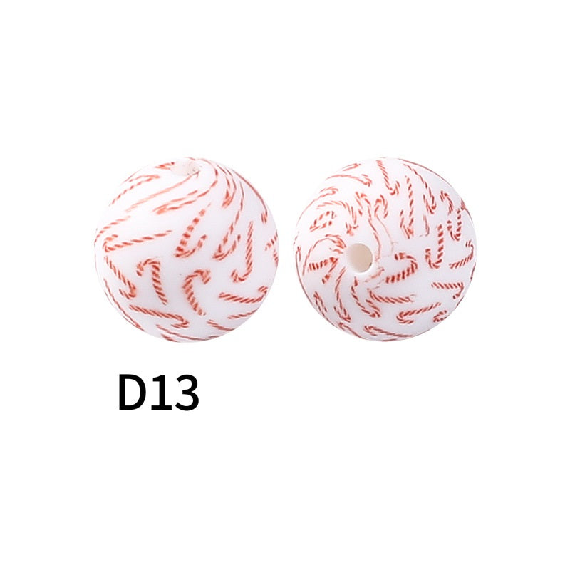 50Pcs 15mm Colored pattern printed silicone beads 15