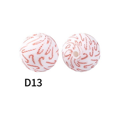 50Pcs 15mm Colored pattern printed silicone beads 15