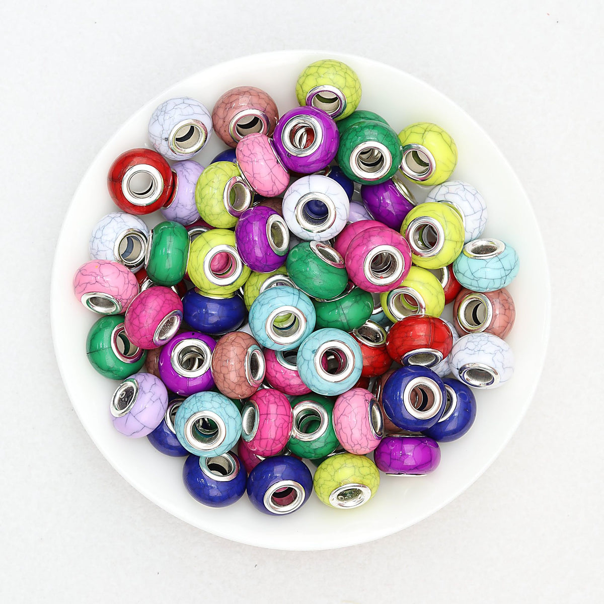 Crackled Round Acrylic Spacer Beads 14mm 50pcs - mixed