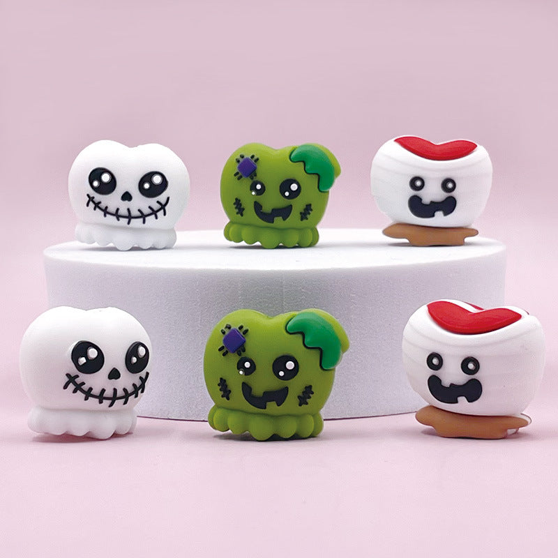 Silicone 3D Halloween Skull and Teeth Apple Focal Beads 20pcs 4