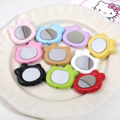 Cat Head Mirror Acrylic Beads 28x32mm Round Flat 10pcs 2