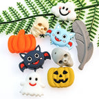 Silicone Focal Beads Halloween Ghost Pumpkin Bat Designs 10pcs