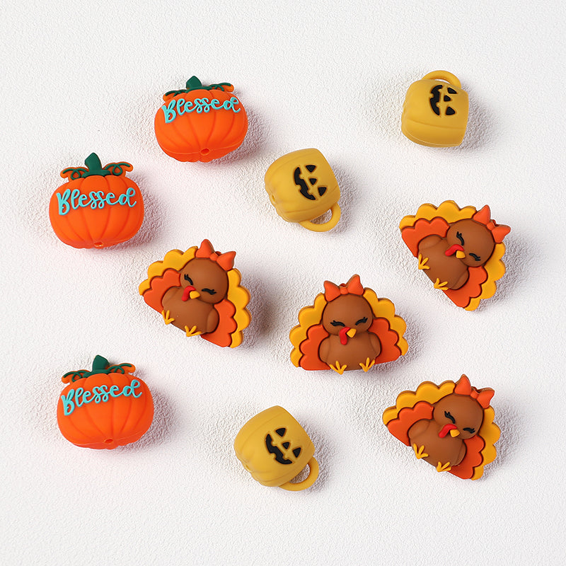 3D Thanksgiving Silicone Focal Beads Turkey Pumpkin Cup Design 20pcs 5