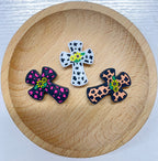 Silicone Focal Beads Sunflower Cross Hot Pink Spotted 20pcs 2
