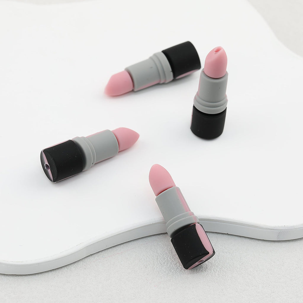 3D Pink Lipstick Silicone Focal Beads 20 pcs