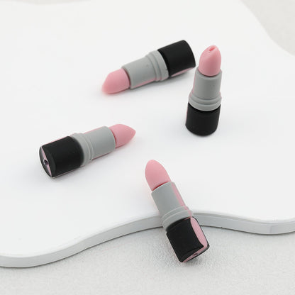 3D Pink Lipstick Silicone Focal Beads 20 pcs