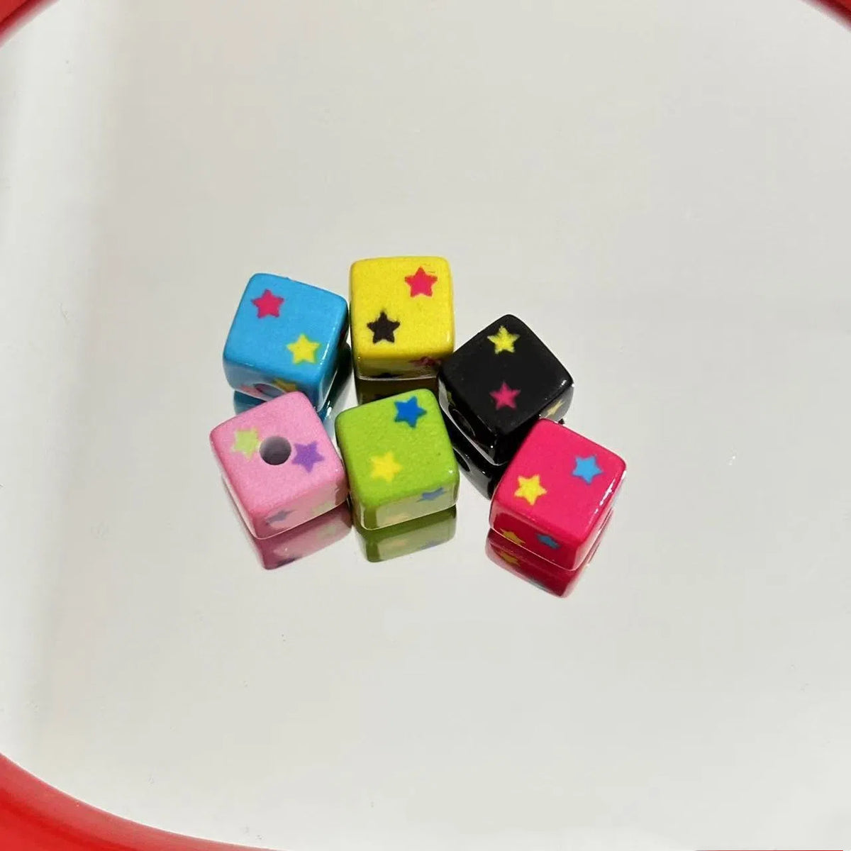 Star Printing Acrylic Square Beads 10mm Two-Color Glossy 20pcs 2