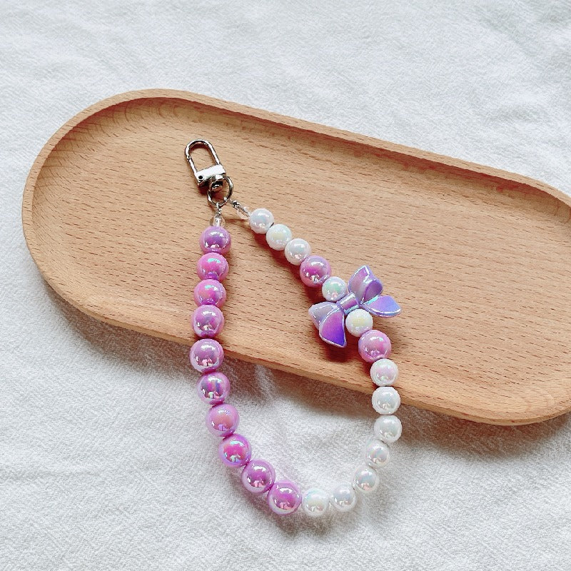 Acrylic Beaded Bow Keychain Colorful Glossy Pearl Accents 8