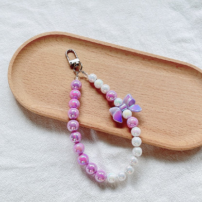 Acrylic Beaded Bow Keychain Colorful Glossy Pearl Accents 8