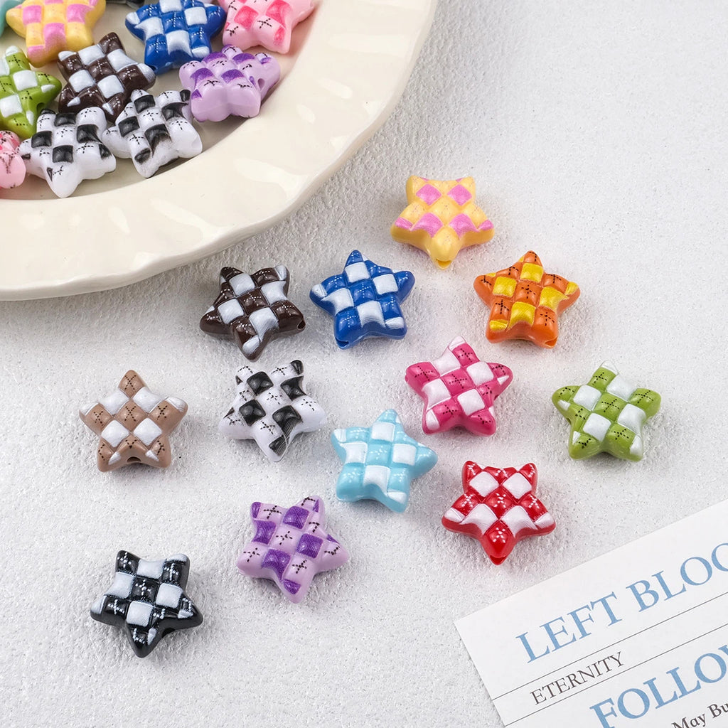 Waffle Pattern Star Acrylic Beads 19mm Colorful Mixed 20pcs