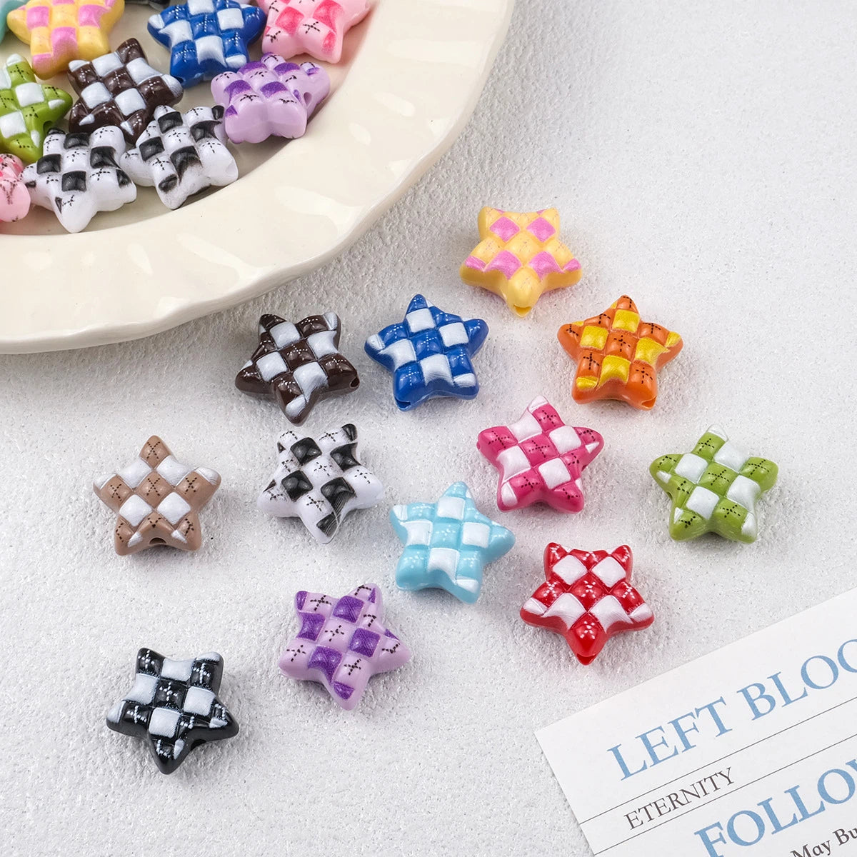 Waffle Pattern Star Acrylic Beads 19mm Colorful Mixed 20pcs