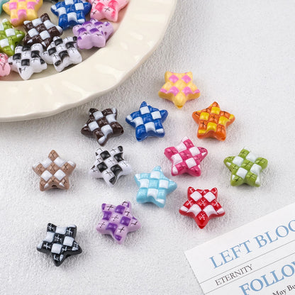 Waffle Pattern Star Acrylic Beads 19mm Colorful Mixed 20pcs