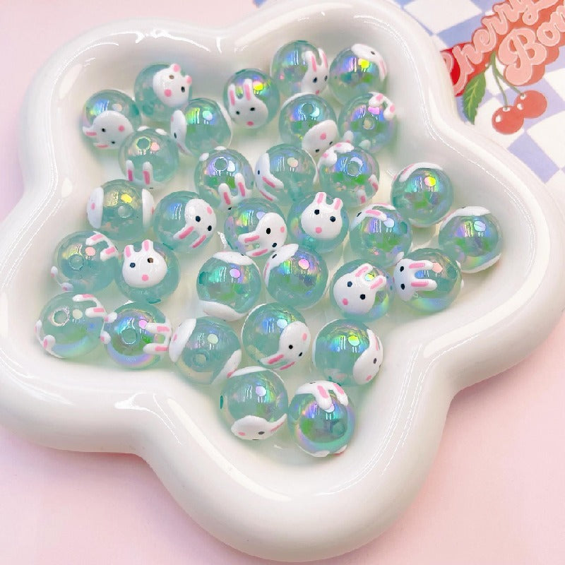 Transparent Cat Rabbit Acrylic Beads 16mm Playful Faces 2pcs 8