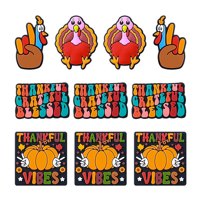 Silicone Focal Beads Thanksgiving Turkey With Pumpkin and Thankful Vibes 20pcs
