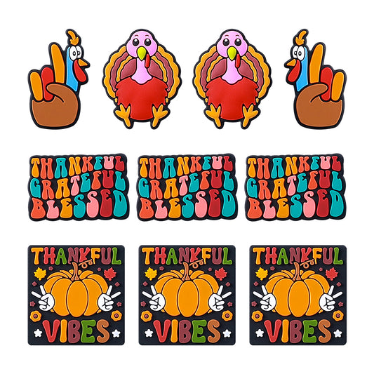 Silicone Focal Beads Thanksgiving Turkey With Pumpkin and Thankful Vibes 20pcs