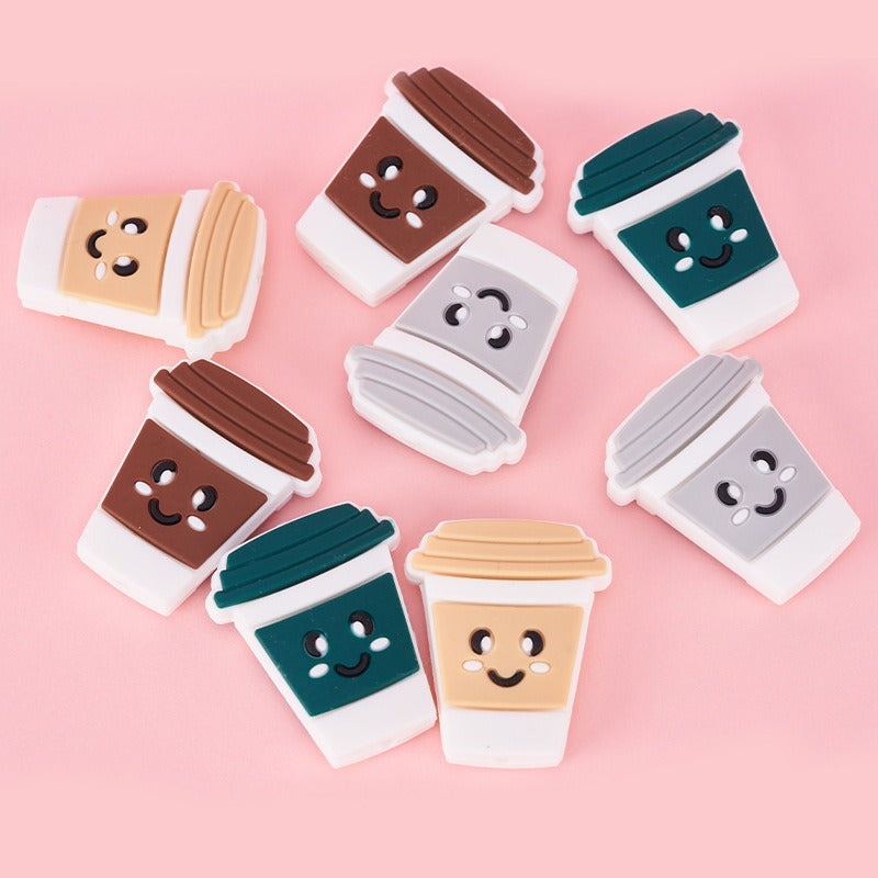 Silicone Focal Beads Smile Cup Smiling Face Coffee Cup 10pcs