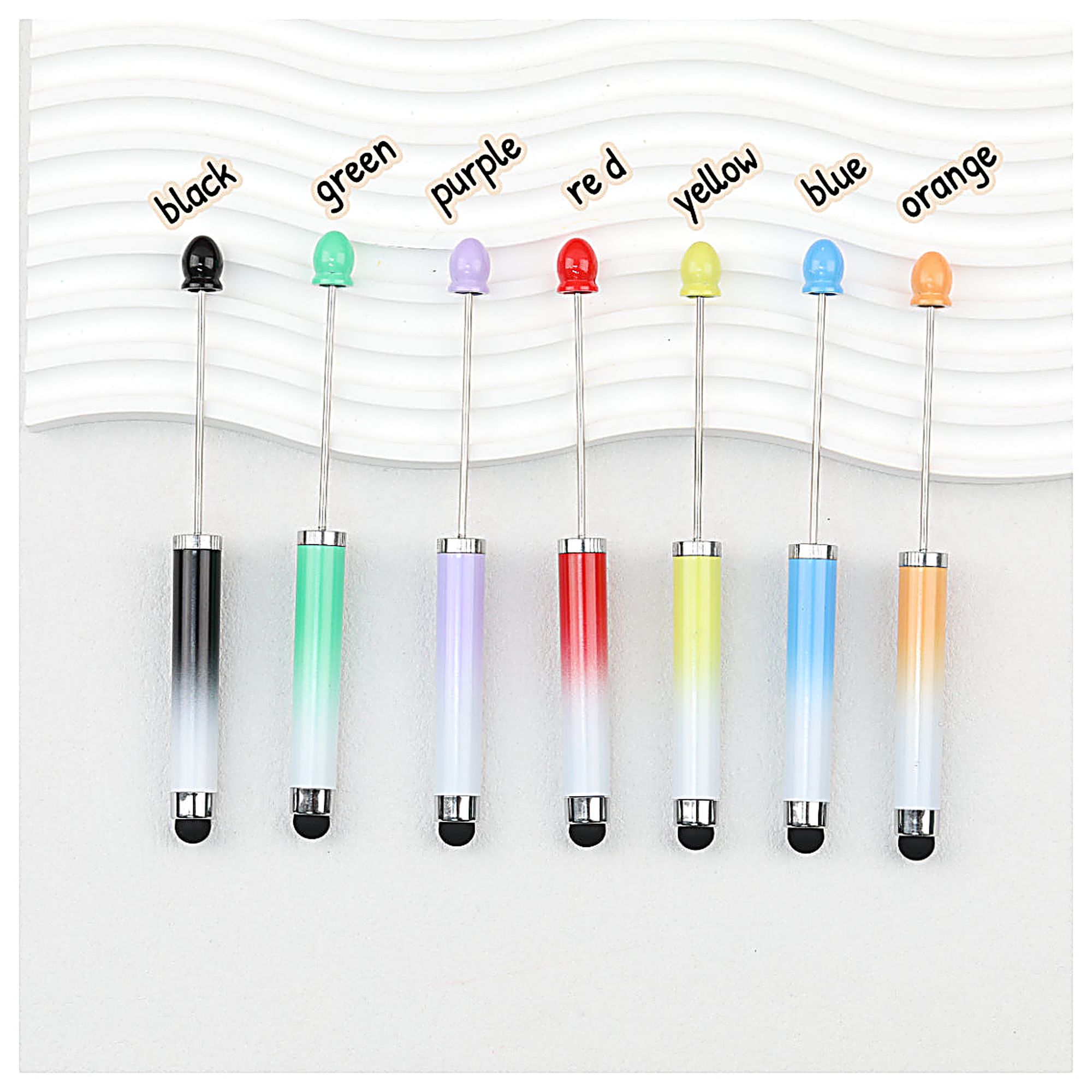 Gradient Color 3 In 1 Beadable Stylus Pens Plastic Body