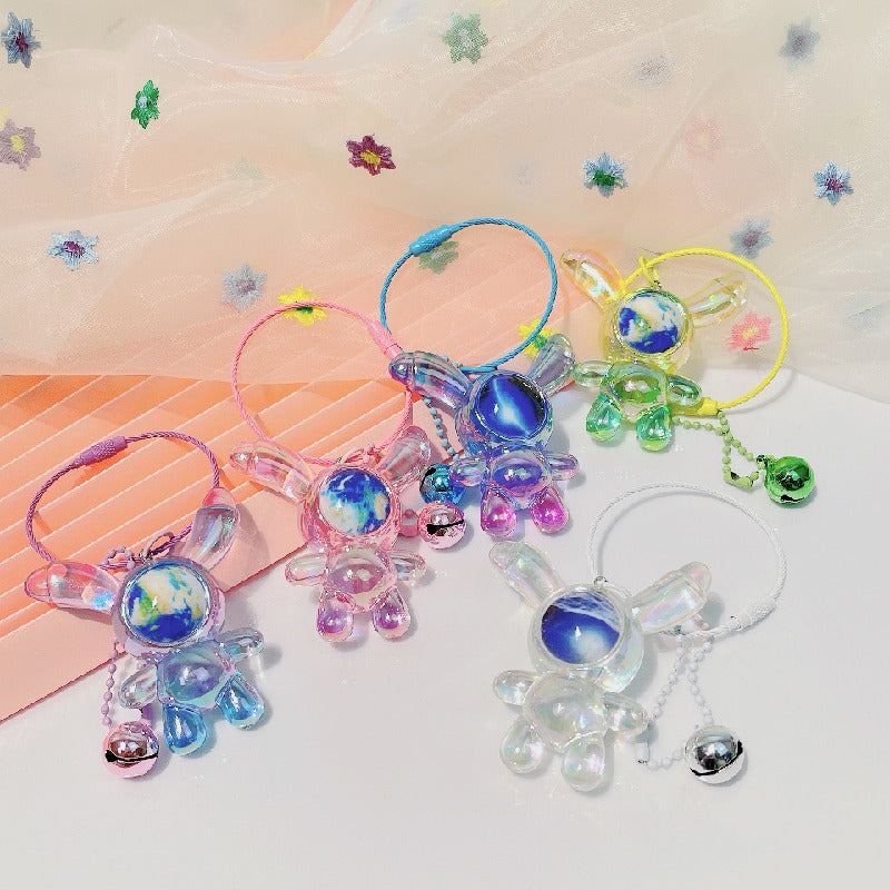 Acrylic Bunny Keychain Cartoon Colorful Crystal Long Ear Charm
