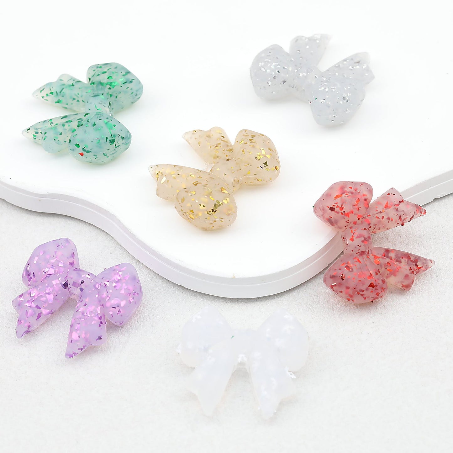 Sparkling Bow Shaped Silicone Focal Beads Glitter Effect 20pcs