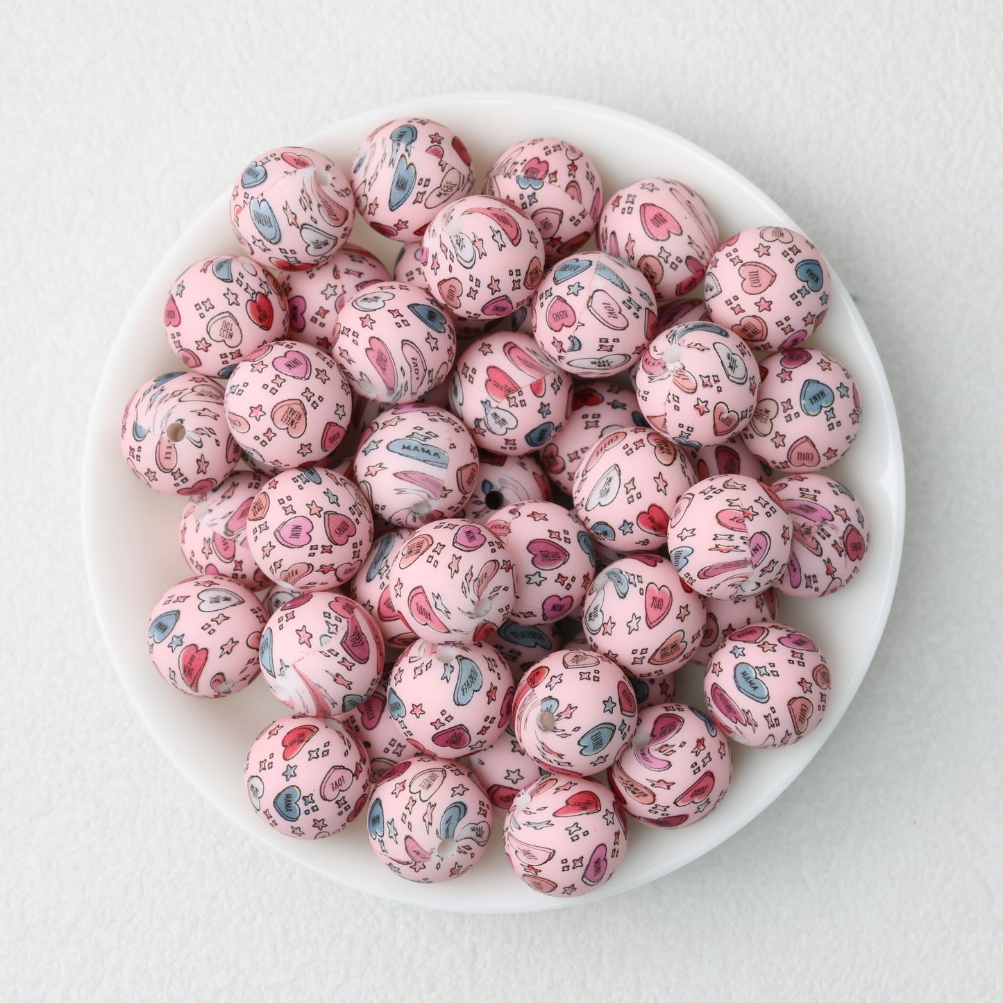 Valentine Heart Printed 15mm Printed Silicone Beads 50pcs 2